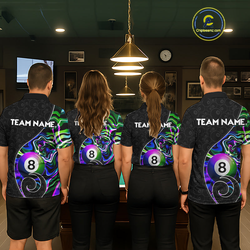 Custom Green Neon Wave 8 Ball Billiard Shirts for Women Billiard Team Jerseys Billiard League NNT271