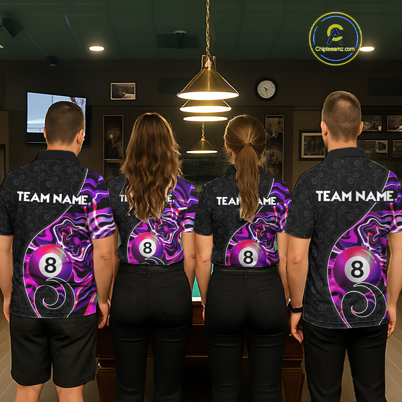 Custom Purple Neon Wave 8 Ball Billiard Shirts for Men Billiard Team Jerseys Billiard League NNT271