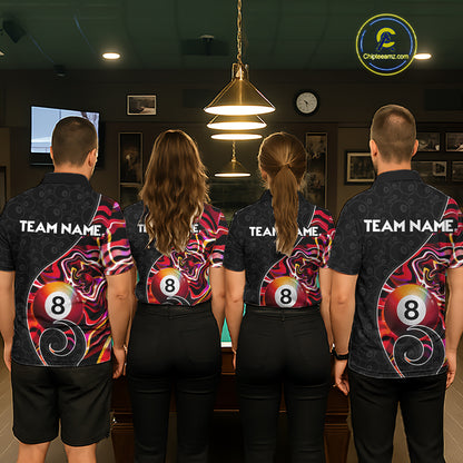 Custom Red Neon Wave 8 Ball Billiard Shirts for Men Billiard Team Jerseys Billiard League NNT271