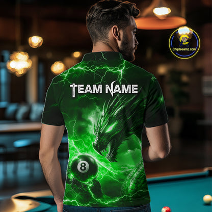Custom Green Lightning Dragon 8 Ball Billiard Shirts for Men Billiard Team Jerseys Billiard League NNT281