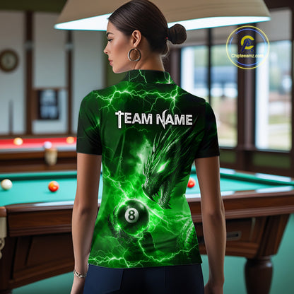Custom Green Lightning Dragon 8 Ball Billiard Shirts for Women Billiard Team Jerseys Billiard League NNT281