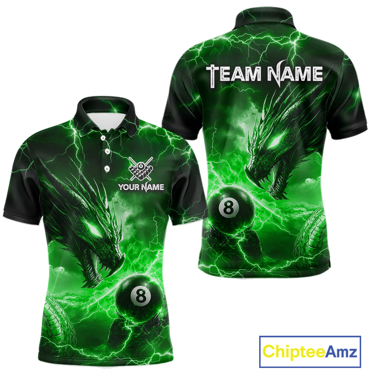 Custom Green Lightning Dragon 8 Ball Billiard Shirts for Men Billiard Team Jerseys Billiard League NNT281