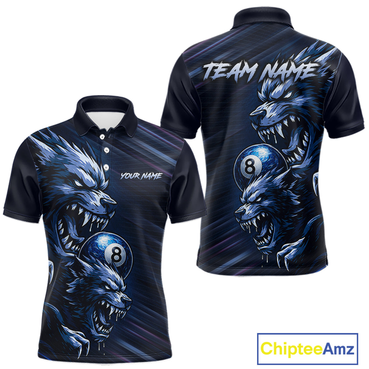 Custom Blue Wolf 8 Ball Billiard Shirts for Men Billiard Team Jerseys Billiard League NNT274