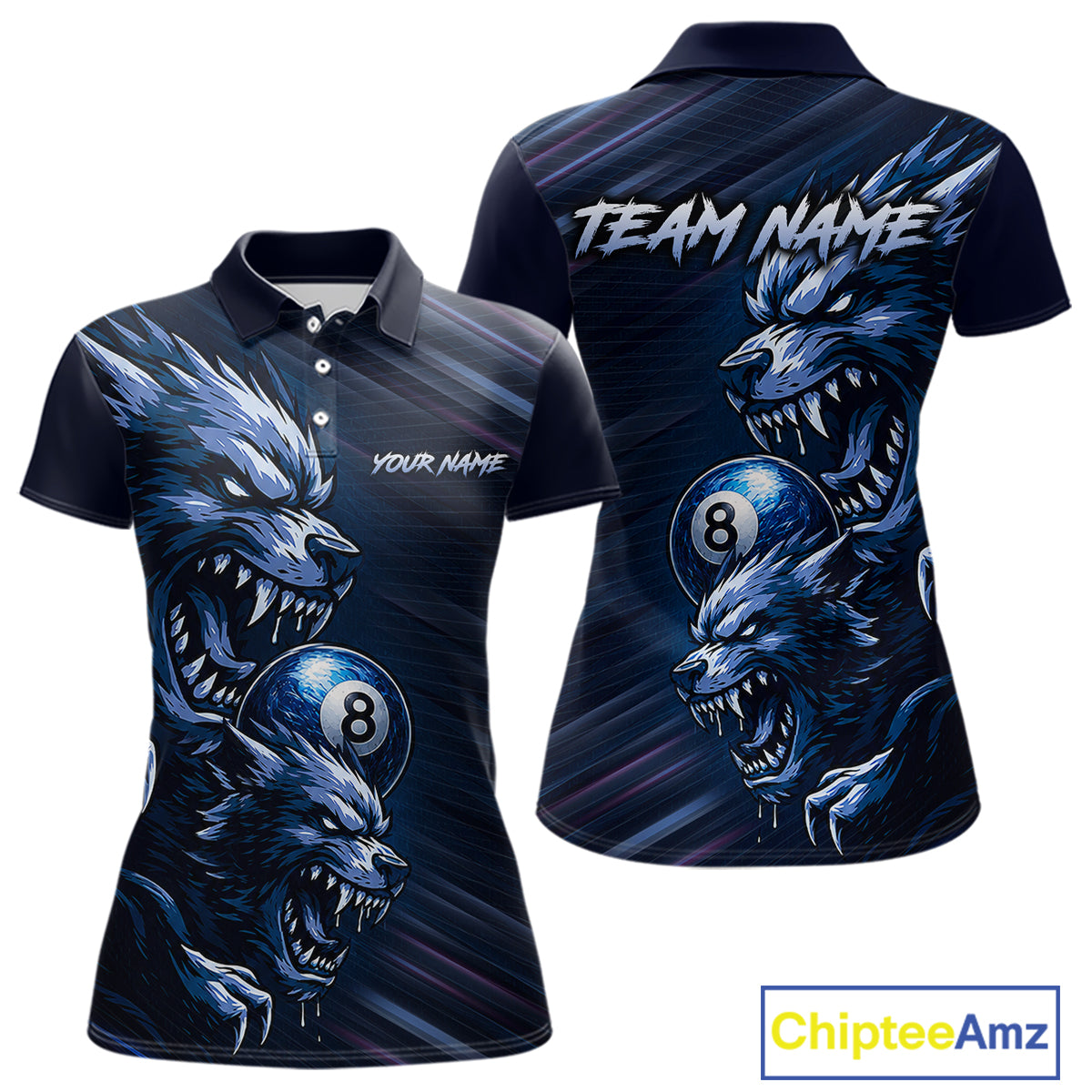 Custom Blue Wolf 8 Ball Billiard Shirts for Women Billiard Team Jerseys Billiard League NNT274