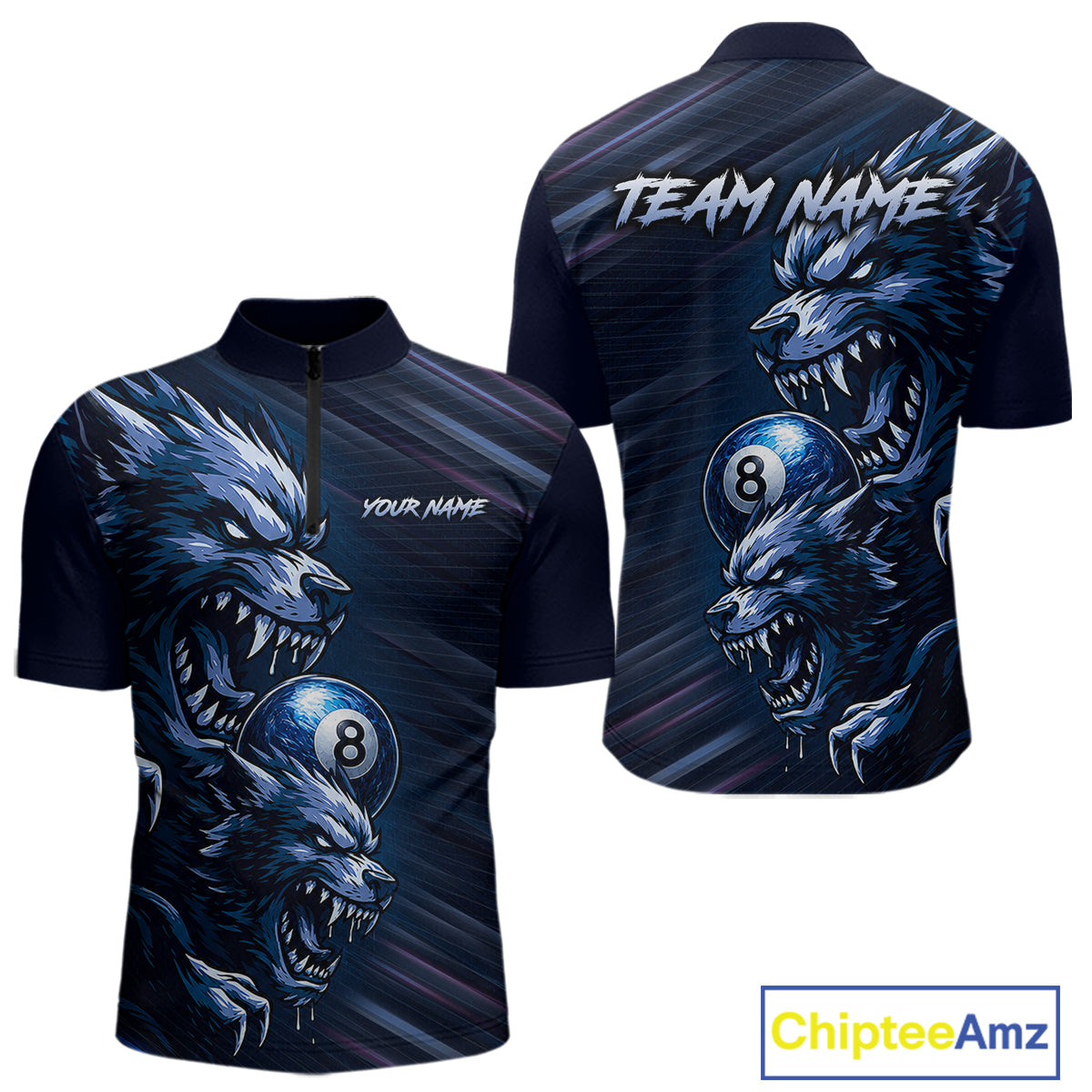Custom Blue Wolf 8 Ball Billiard Shirts for Men Billiard Team Jerseys Billiard League NNT274