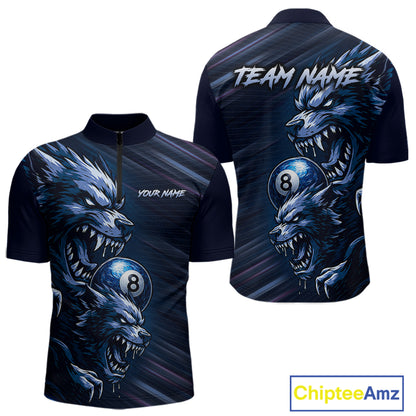 Custom Blue Wolf 8 Ball Billiard Shirts for Men Billiard Team Jerseys Billiard League NNT274