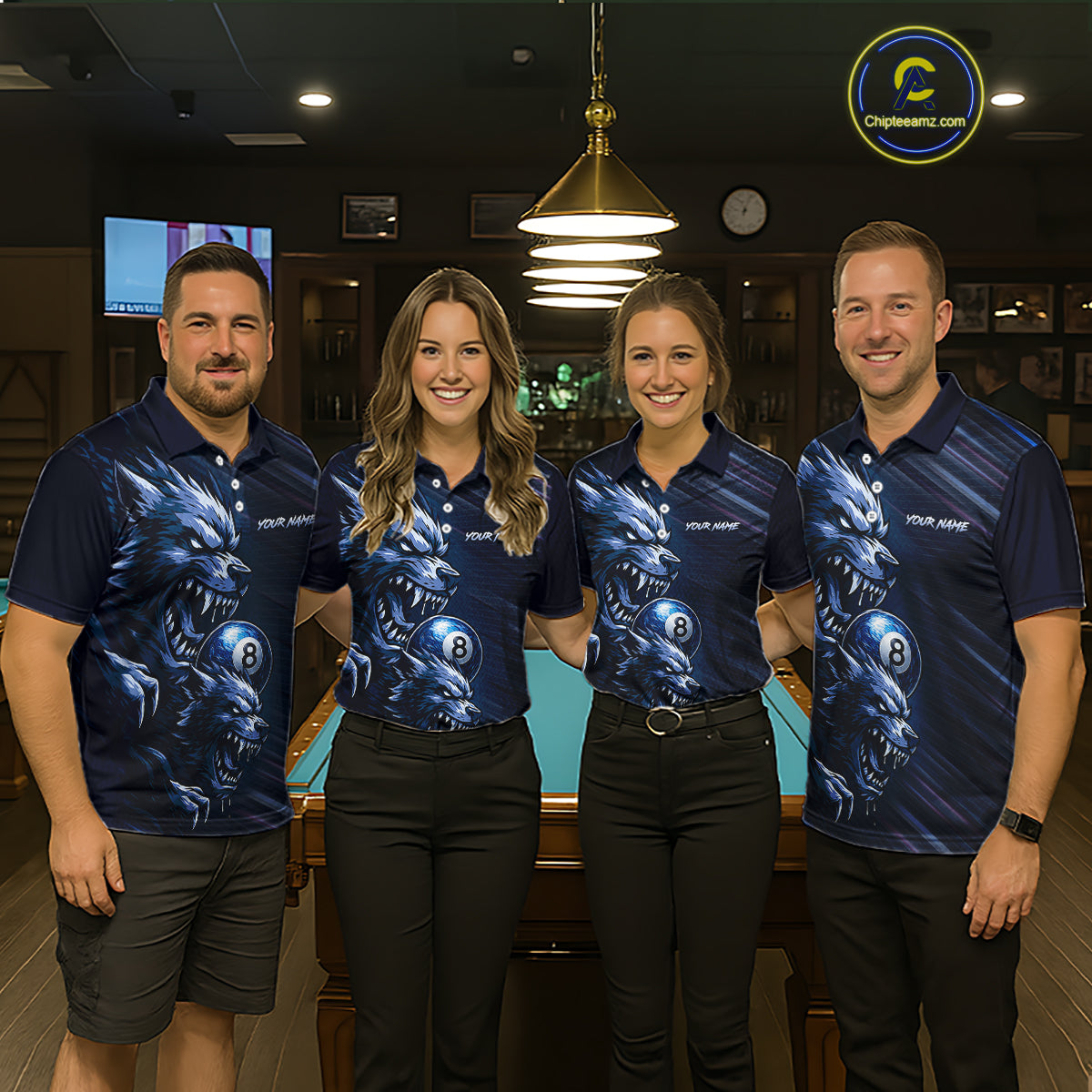 Custom Blue Wolf 8 Ball Billiard Shirts for Men Billiard Team Jerseys Billiard League NNT274