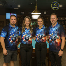 Load image into Gallery viewer, Four people wearing matching bowling-themed shirts in a bar setting.