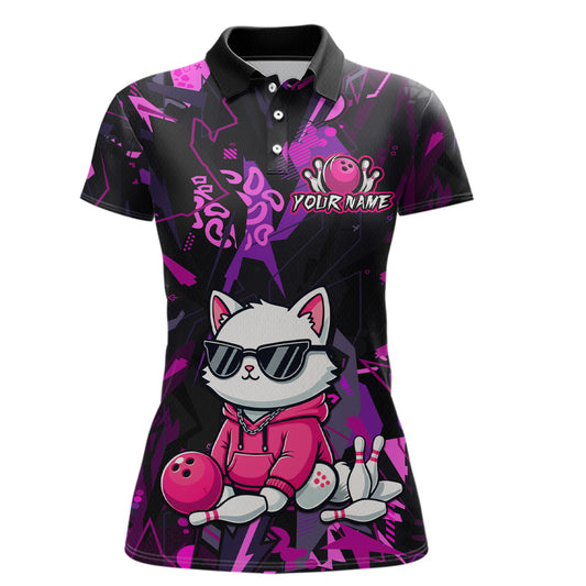 Custom Funny Cat Bowling Bowling Jersey for Women Bowling Team Shirts Polo & 1/4 Zip HNT194