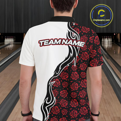 Custom Red Rose Flowers Bowling Jersey for Men Polo & 1/4 Zip Bowling Team Shirts HNT212