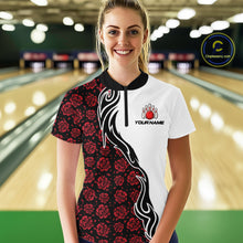 Load image into Gallery viewer, Custom Red Rose Flowers Bowling Jersey for Women Polo &amp; 1/4 Zip Bowling Team Shirts HNT212