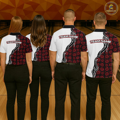 Custom Red Rose Flowers Bowling Jersey for Men Polo & 1/4 Zip Bowling Team Shirts HNT212