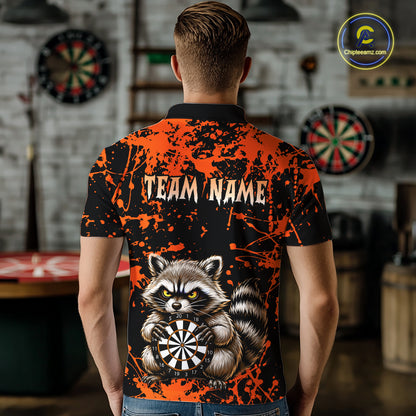 Custom Orange Raccoon Funny Dart Shirt Dart Team Jersey for Men Dartboard Polo & 1/4 Zip Shirts NNT170