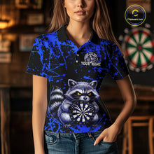 Load image into Gallery viewer, Custom Blue Raccoon Funny Dart Shirt Dart Team Jersey for Women Dartboard Polo &amp; 1/4 Zip Shirts NNT170