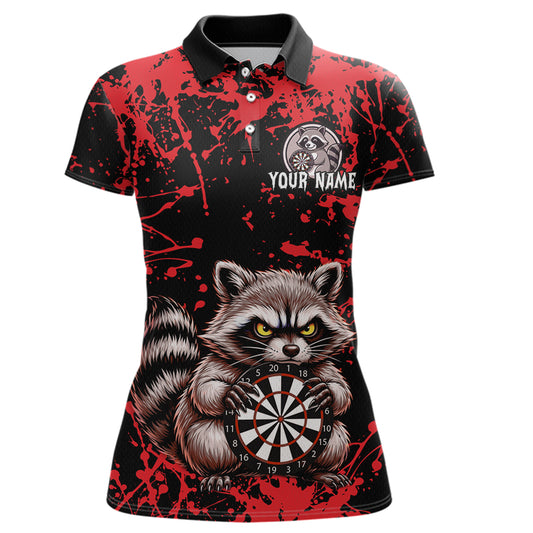 Custom Red Raccoon Funny Dart Shirt Dart Team Jersey for Women Dartboard Polo & 1/4 Zip Shirts NNT170