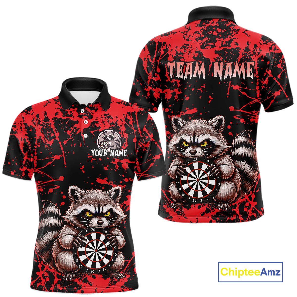 Custom Red Raccoon Funny Dart Shirt Dart Team Jersey for Men Dartboard Polo & 1/4 Zip Shirts NNT170