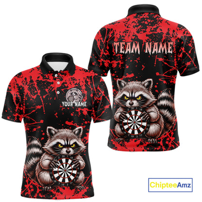 Custom Red Raccoon Funny Dart Shirt Dart Team Jersey for Men Dartboard Polo & 1/4 Zip Shirts NNT170