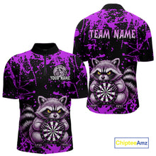 Load image into Gallery viewer, Custom Purple Raccoon Funny Dart Shirt Dart Team Jersey for Men Dartboard Polo &amp; 1/4 Zip Shirts NNT170