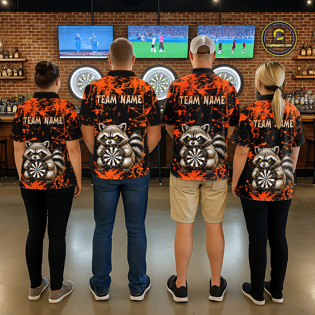 Custom Orange Raccoon Funny Dart Shirt Dart Team Jersey for Women Dartboard Polo & 1/4 Zip Shirts NNT170