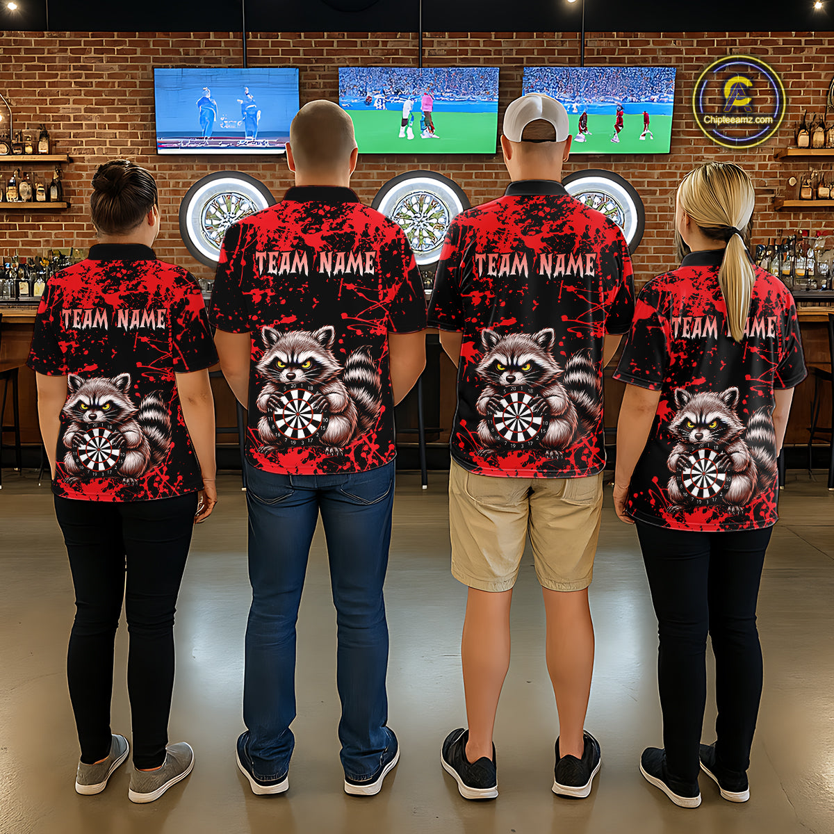 Custom Red Raccoon Funny Dart Shirt Dart Team Jersey for Men Dartboard Polo & 1/4 Zip Shirts NNT170