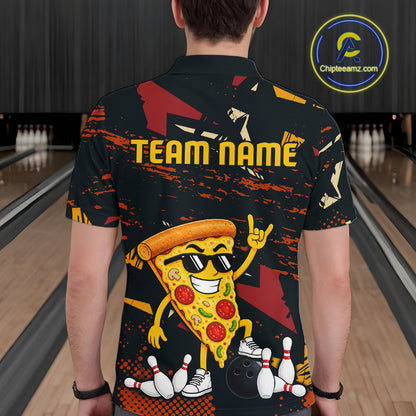 Custom Funny Pizza Bowling Team Shirts Bowling Jersey for Men Polo & 1/4 Zip Bowling League HNT473