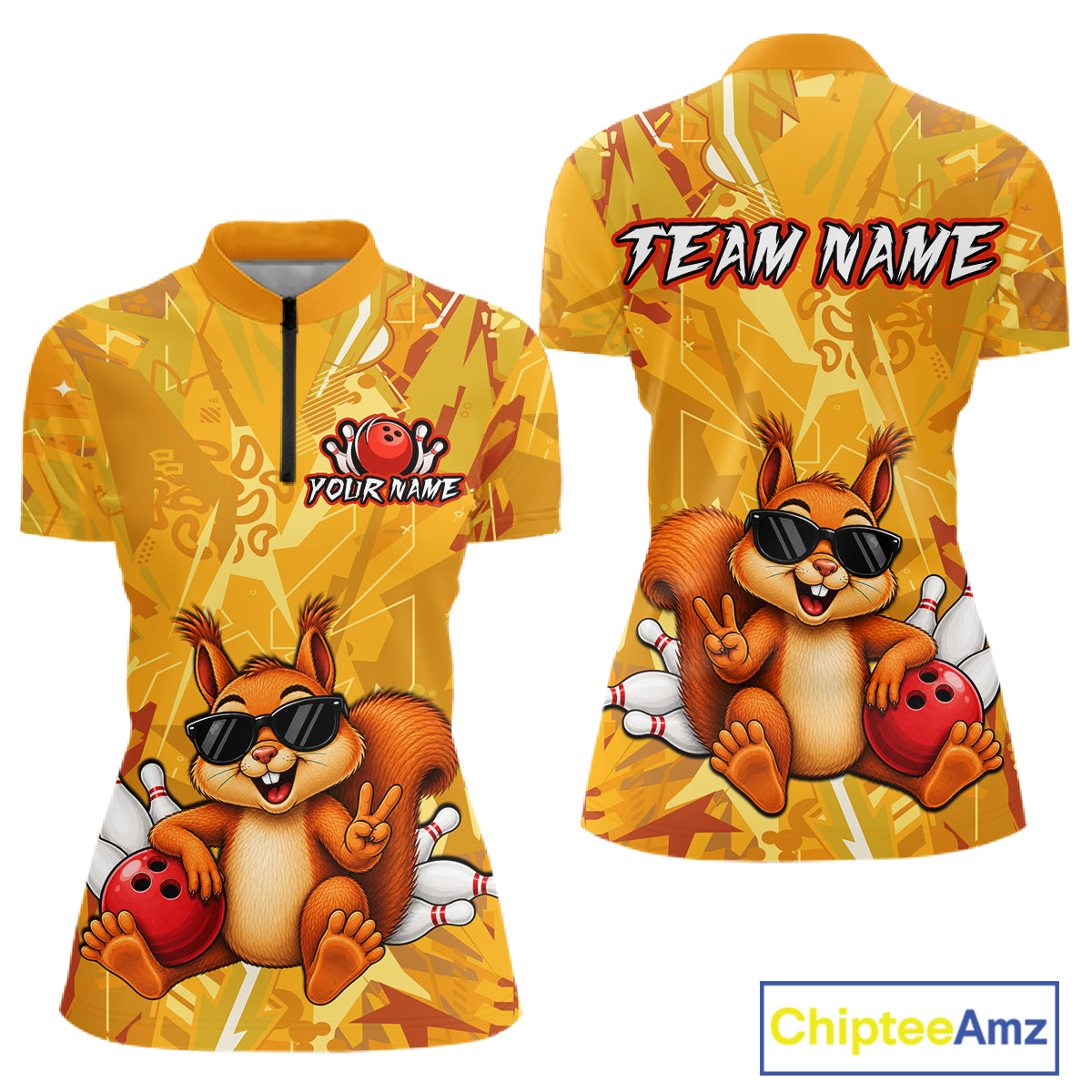 Funny Squirrel Custom Bowling Jersey for Women Bowling Team Shirts Bowling League HNT303