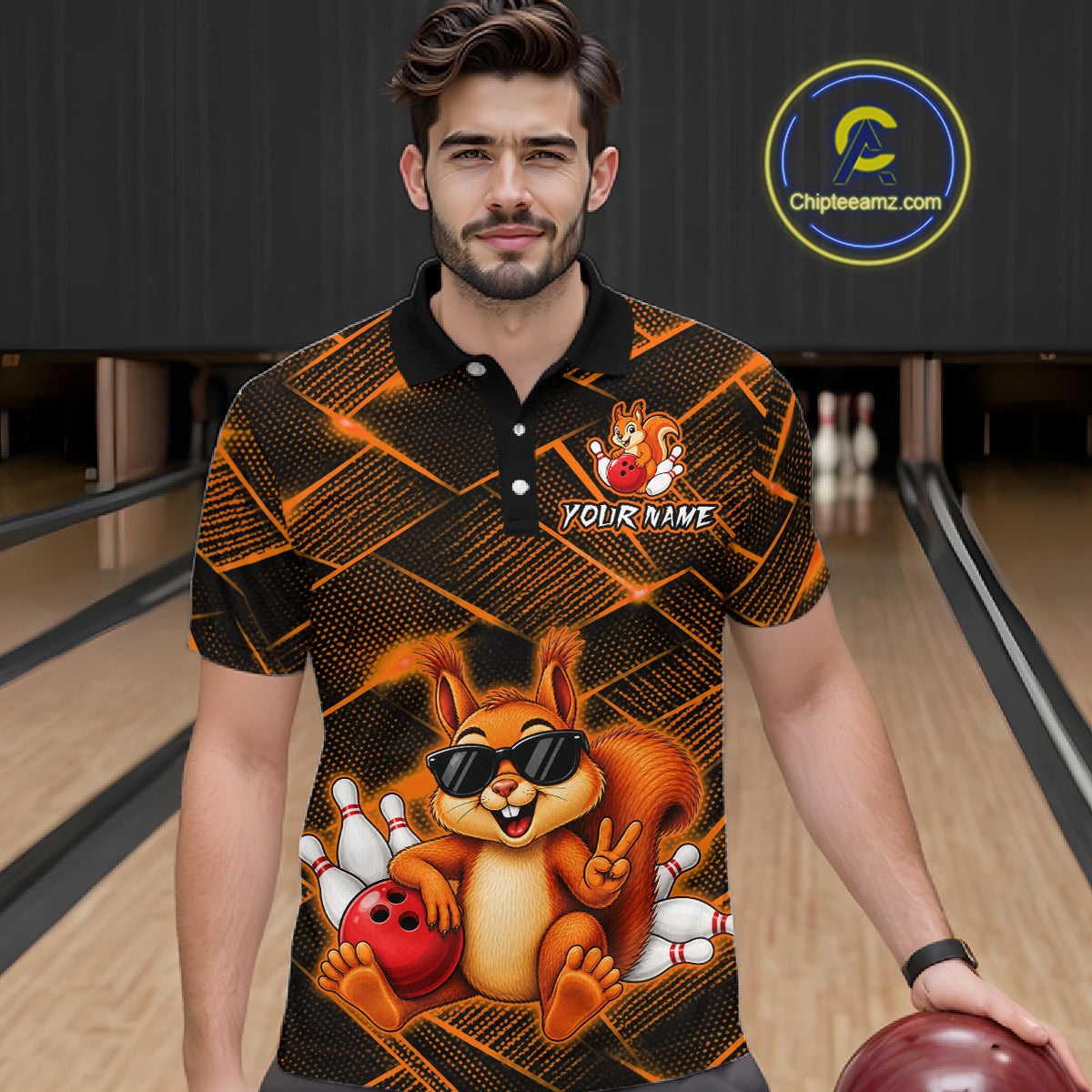 Orange Squirrel Funny Custom Bowling Jersey for Men Bowling Team Shirts Bowling League HNT304