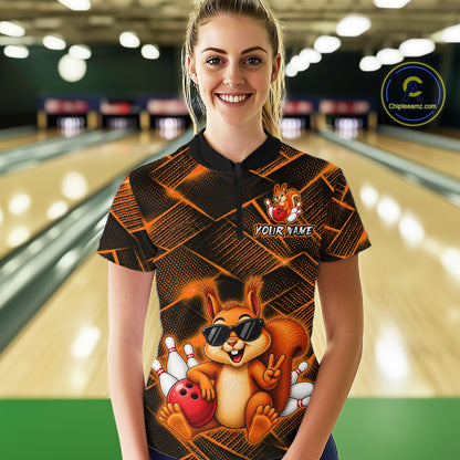 Orange Squirrel Funny Custom Bowling Jersey for Women Bowling Team Shirts Bowling League HNT304