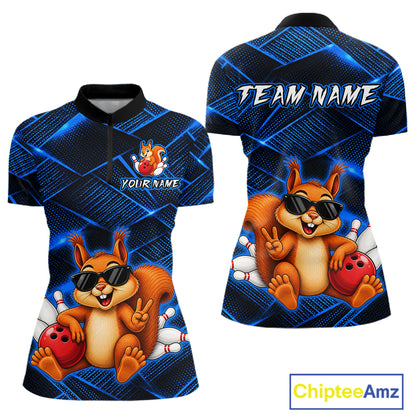 Blue Squirrel Funny Custom Bowling Jersey for Women Bowling Team Shirts Bowling League HNT304