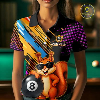 Custom Squirrel 8 Ball Billiard Shirts for Women Billiard Team Jerseys Billiard League Polo & 1/4 Zip NNT285