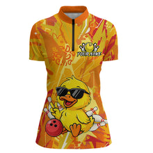 Load image into Gallery viewer, Custom Yellow Funny Duck Bowling Jersey for Women Bowling Uniform Polo &amp; 1/4 Zip Bowling Team Shirts HNT236