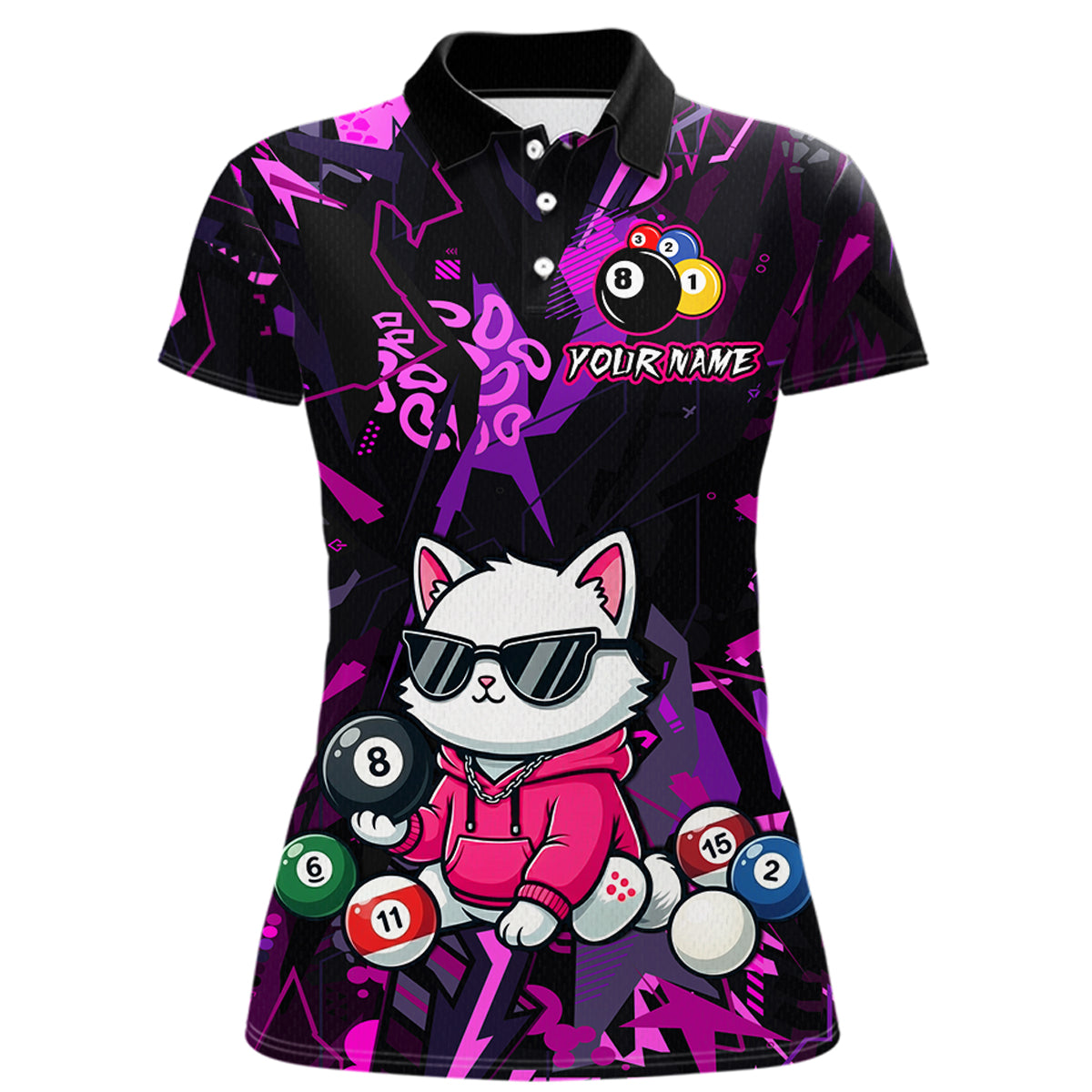 Custom Pink Cat Funny 8 Ball Pool Shirts Billiard Shirt for Women Billiard Team Jersey League NNT175