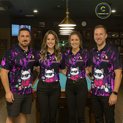 Custom Pink Cat Funny 8 Ball Pool Shirts Billiard Shirt for Men Billiard Team Jersey League NNT175