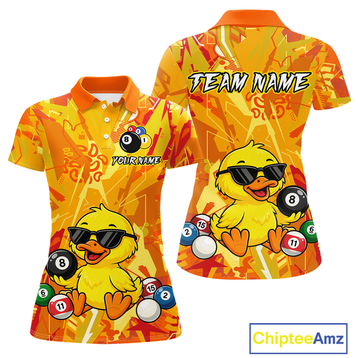 Custom Yellow Duck Funny 8 Ball Pool Shirts Billiard Shirt for Women Billiard Team Jersey League NNT174