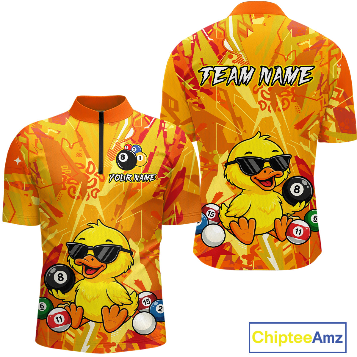 Custom Yellow Duck Funny 8 Ball Pool Shirts Billiard Shirt for Men Billiard Team Jersey League NNT174