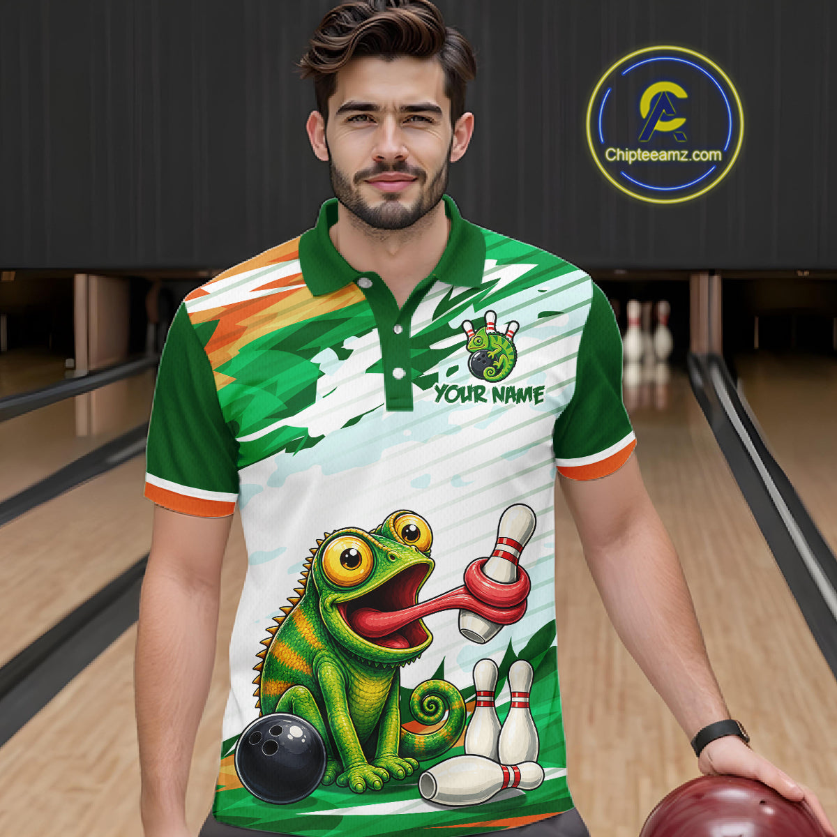 Custom Funny Chameleon Bowling Jersey for Men Bowling Team Shirts Bowling League HNT308