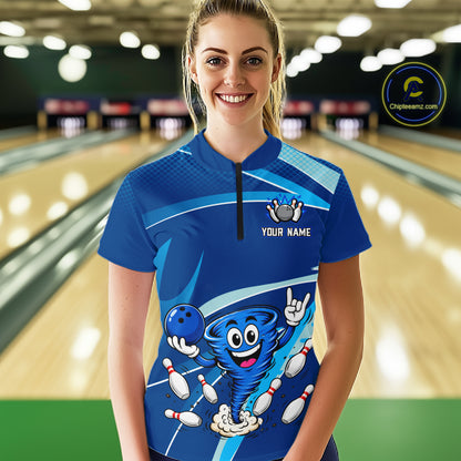 Custom Funny Tornado Bowling Jersey for Women Bowling Team Shirts Bowling League Polo & 1/4 Zip HNT488