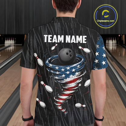 Custom Grunge US Flag Tornado Bowling Jersey for Men Bowling Team Shirts Polo & 1/4 Zip HNT487