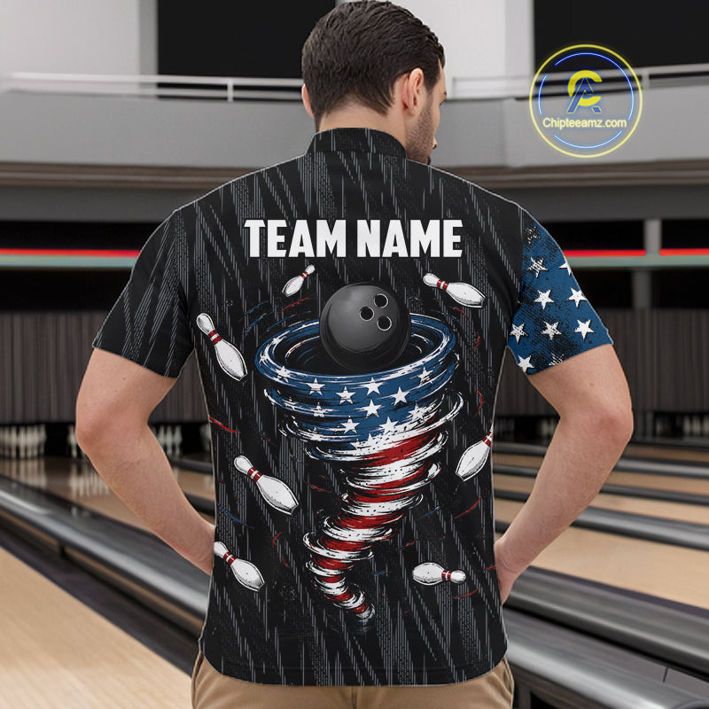 Custom Grunge US Flag Tornado Bowling Jersey for Men Bowling Team Shirts Polo & 1/4 Zip HNT487
