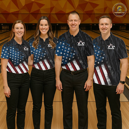 Custom Grunge US Flag Tornado Bowling Jersey for Women Bowling Team Shirts Polo & 1/4 Zip HNT487