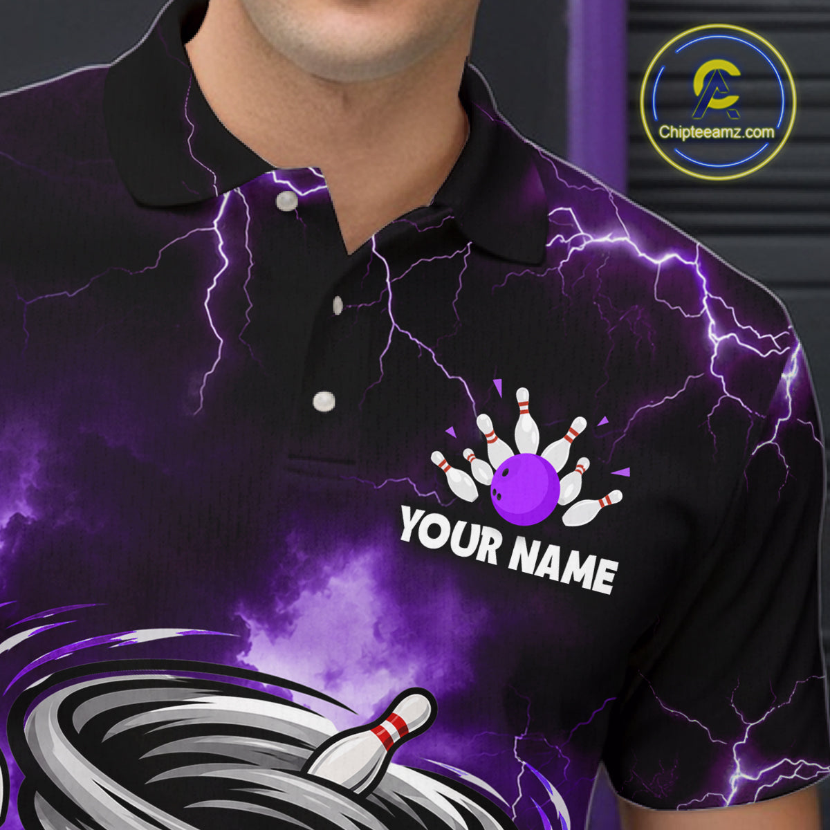 Custom Purple Thunder Lightning Tornado Bowling Jersey for Men Bowling Team Shirts Polo & 1/4 Zip HNT477