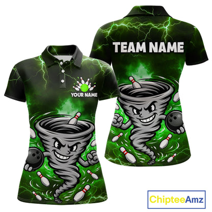 Custom Green Thunder Lightning Tornado Bowling Jersey for Women Bowling Team Shirts Polo & 1/4 Zip HNT477
