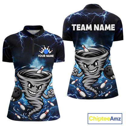 Custom Blue Thunder Lightning Tornado Bowling Jersey for Women Bowling Team Shirts Polo & 1/4 Zip HNT477