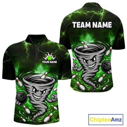 Custom Green Thunder Lightning Tornado Bowling Jersey for Men Bowling Team Shirts Polo & 1/4 Zip HNT477