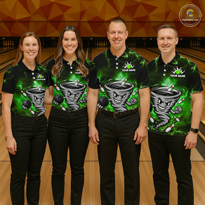 Custom Green Thunder Lightning Tornado Bowling Jersey for Men Bowling Team Shirts Polo & 1/4 Zip HNT477