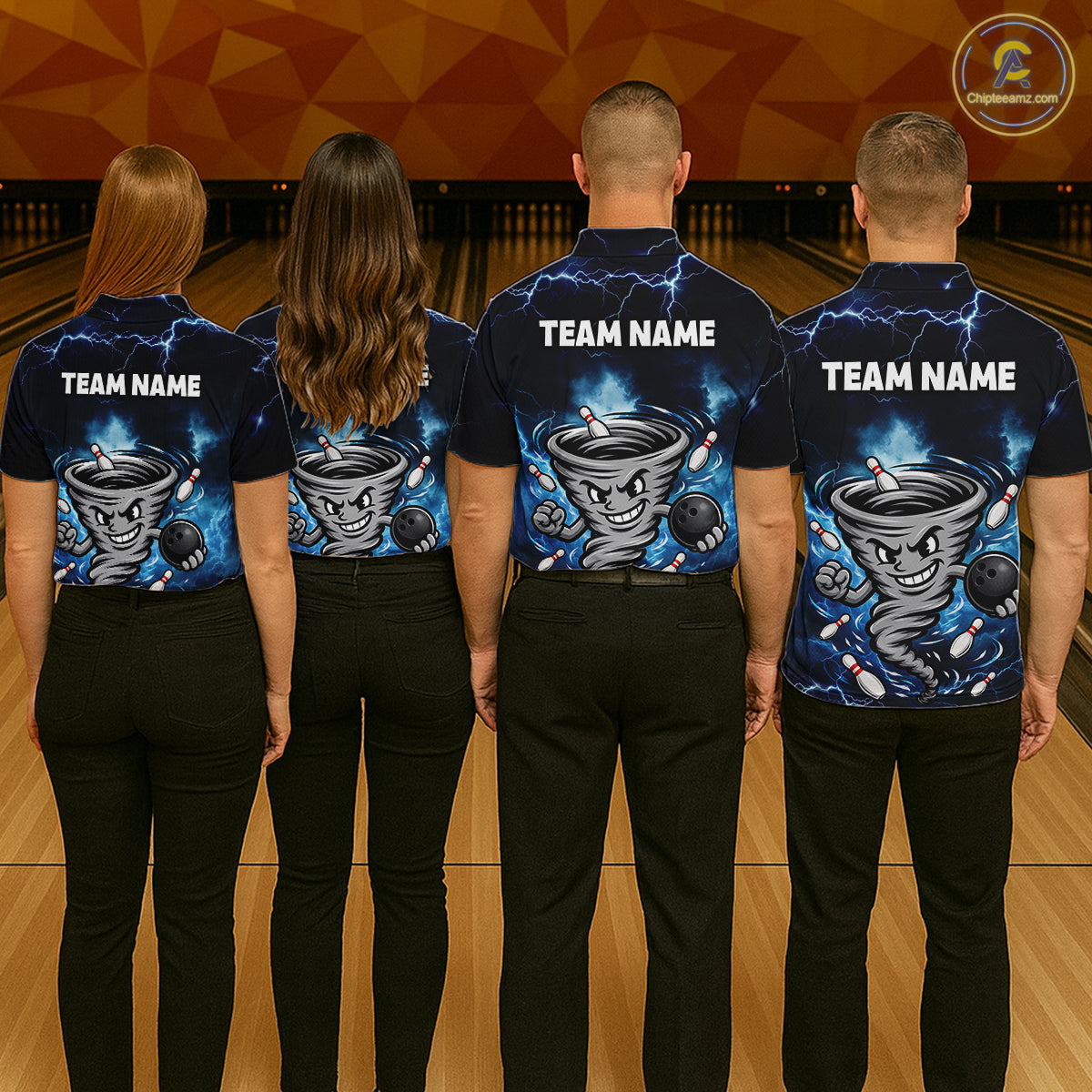 Custom Blue Thunder Lightning Tornado Bowling Jersey for Men Bowling Team Shirts Polo & 1/4 Zip HNT477