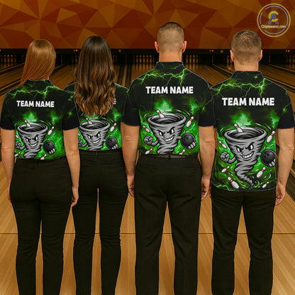 Custom Green Thunder Lightning Tornado Bowling Jersey for Women Bowling Team Shirts Polo & 1/4 Zip HNT477