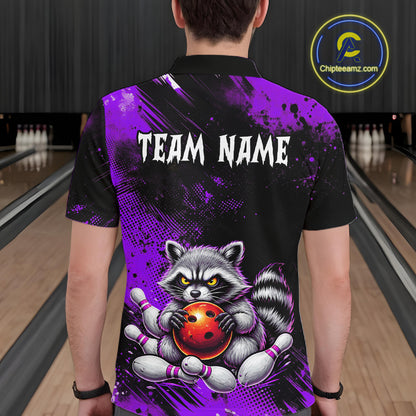 Purple Funny Raccoon Custom Bowling Jersey for Men Bowling Team Shirts Bowling Polo & 1/4 Zip HNT489