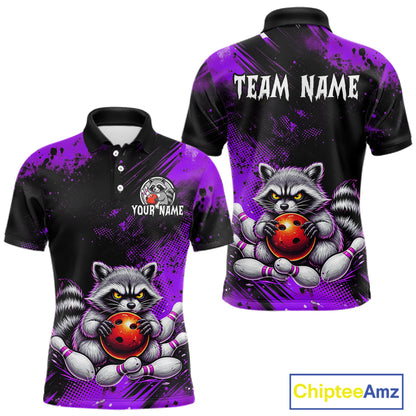 Purple Funny Raccoon Custom Bowling Jersey for Men Bowling Team Shirts Bowling Polo & 1/4 Zip HNT489