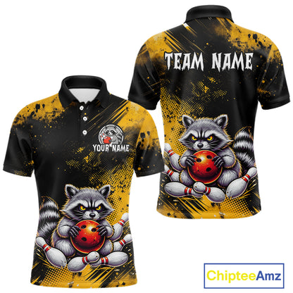 Yellow Funny Raccoon Custom Bowling Jersey for Men Bowling Team Shirts Bowling Polo & 1/4 Zip HNT489